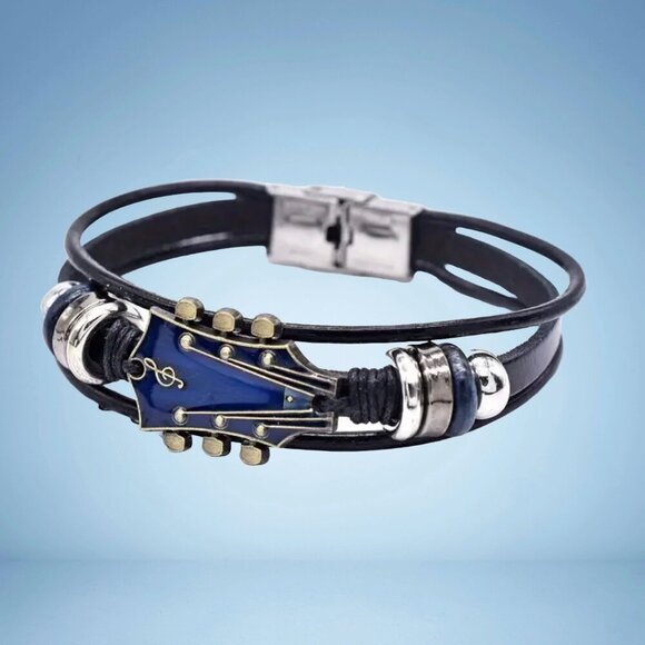 Blue Guitar Faux Leather Bracelet – Unisex Style #1478 - Picture 1 of 4